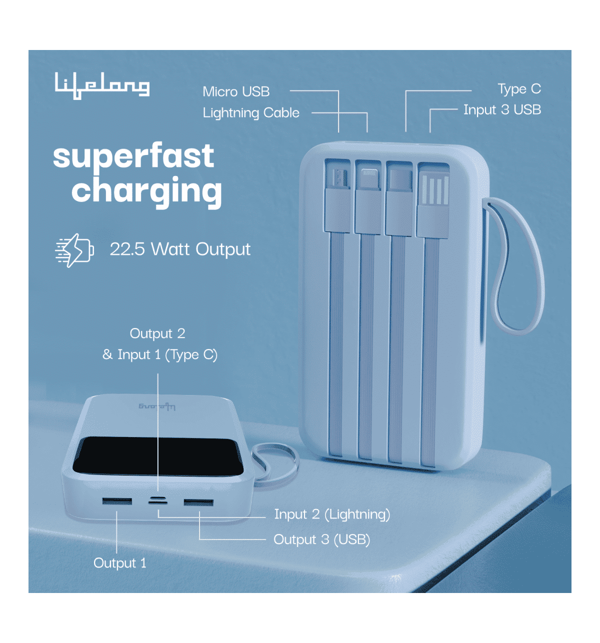 Lifelong ZenCharge 20000 mAh Blue Power Bank - Image 5