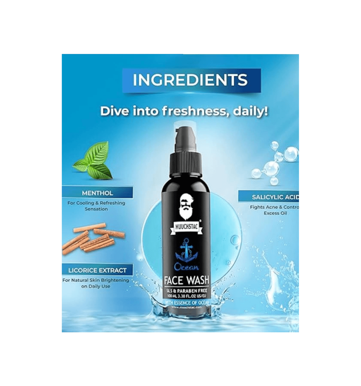 MUUCHSTAC Ocean Face Wash for Men 100 ml - Image 3