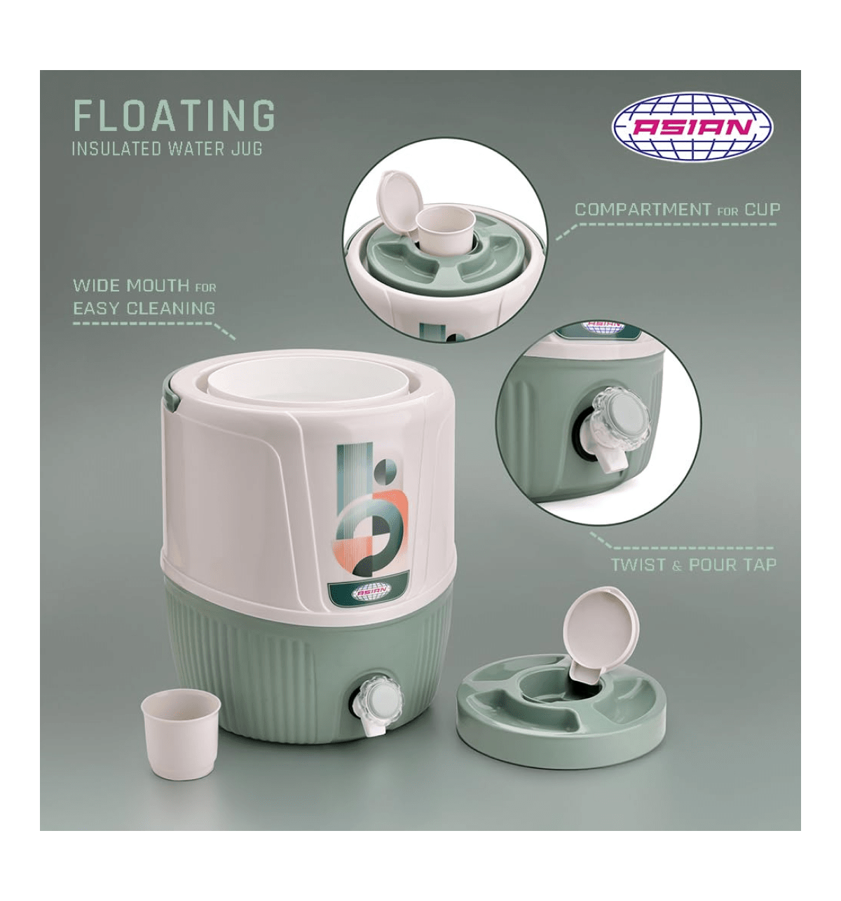 Buy Asian Plastowares Floating Water Jug 12 with Tap and Cup (11L