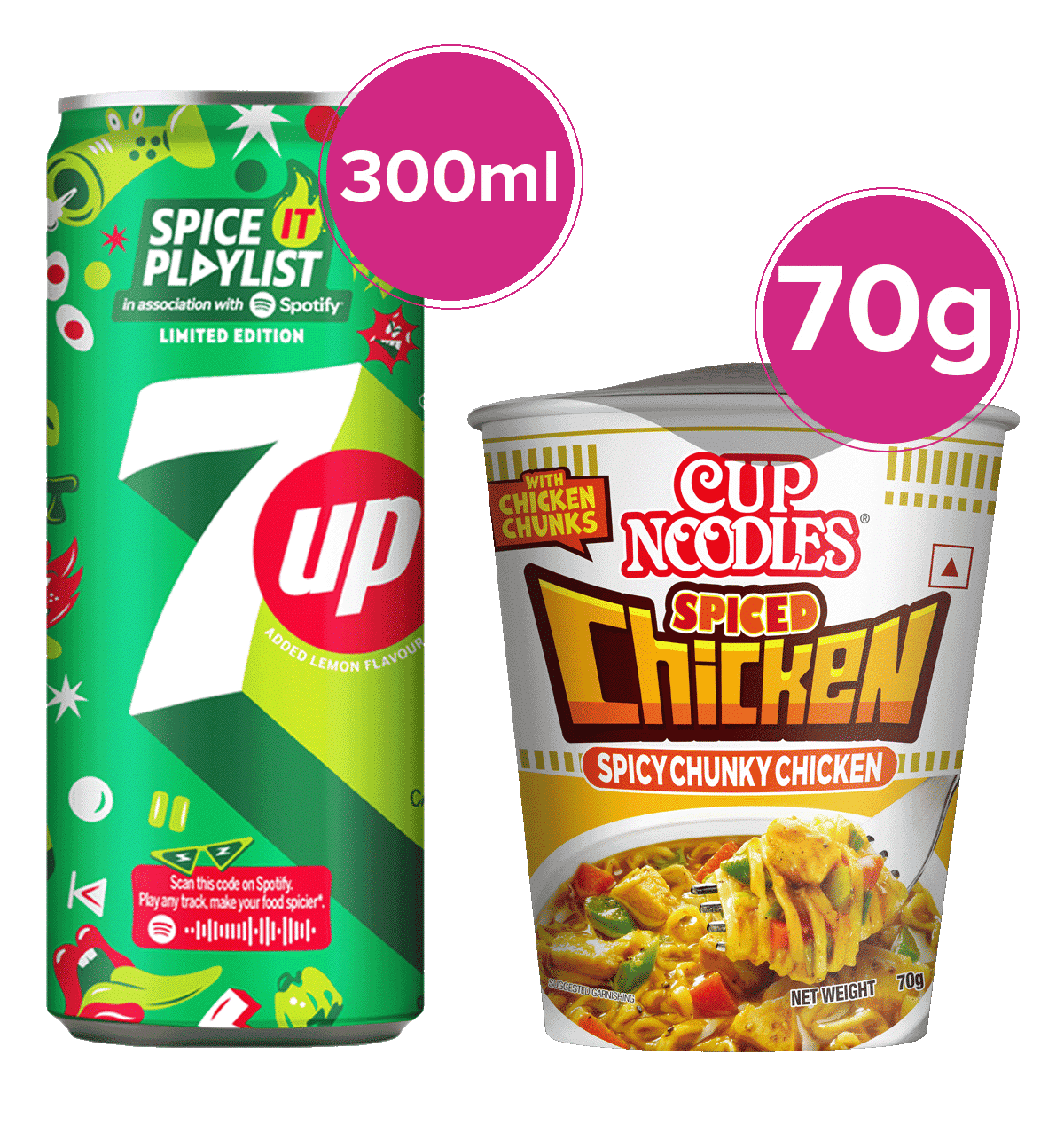 Buy 7up SpiceIt Playlist Can Soft Drinks & Nissin Cup Noodles