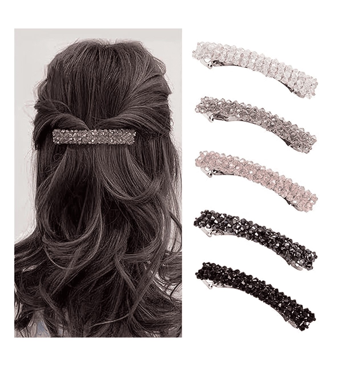 3 Kristall-Haarspangen Für Damen – Glitzernde Strass-Steine, Französische Spange, Für Alle Anlässe