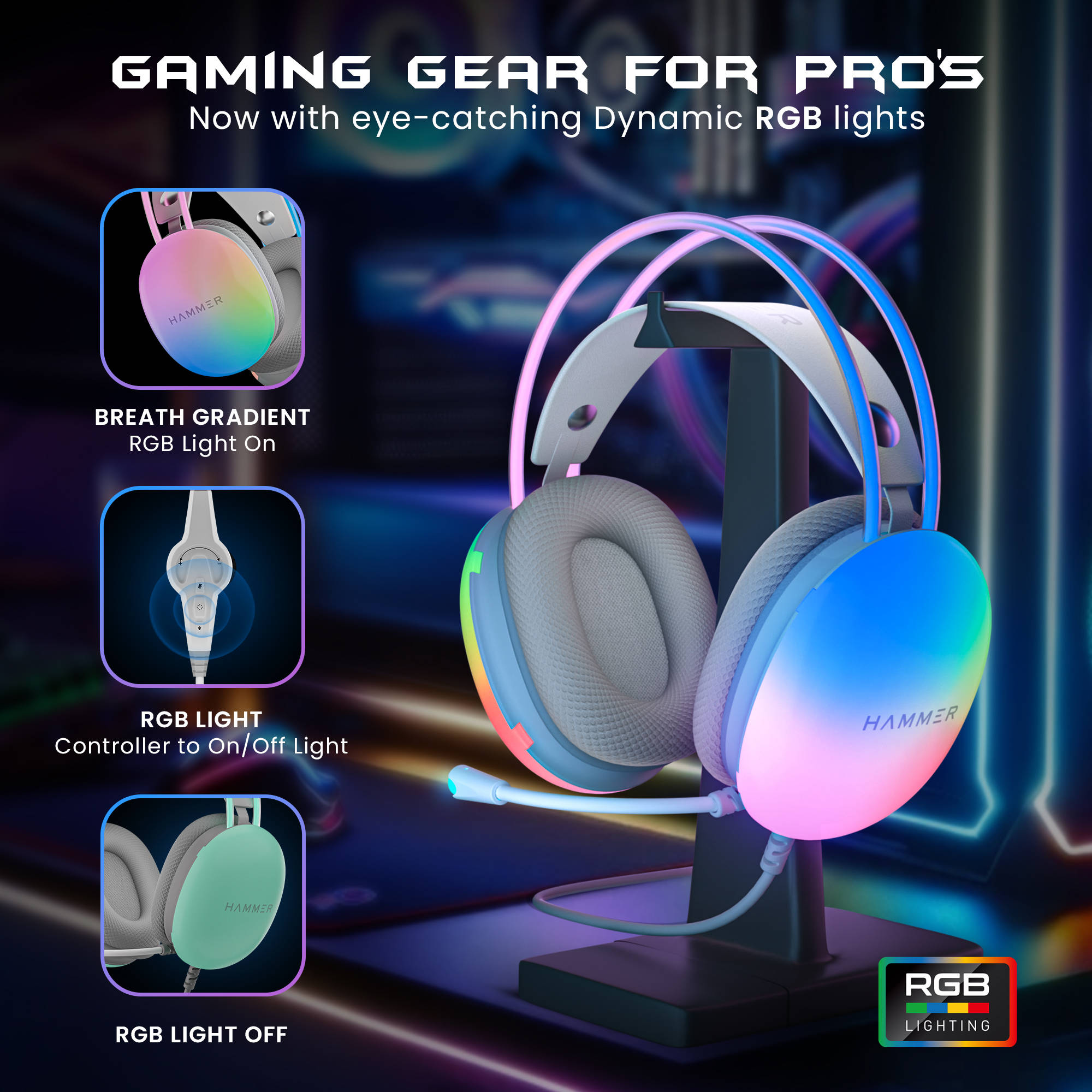 Hammer Blaze Wired Over Ear Gaming Headphones with Mic, C Type - Image 7