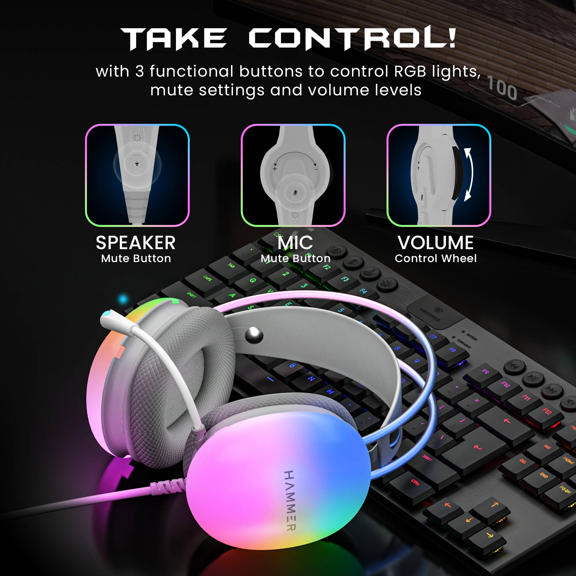 Hammer Blaze Wired Over Ear Gaming Headphones with Mic, C Type - Image 6