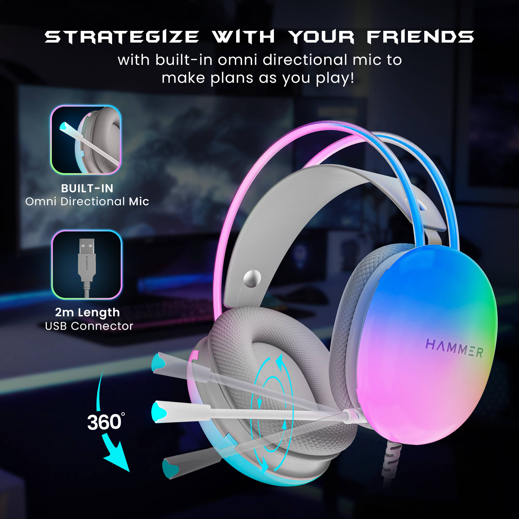 Hammer Blaze Wired Over Ear Gaming Headphones with Mic, C Type - Image 4