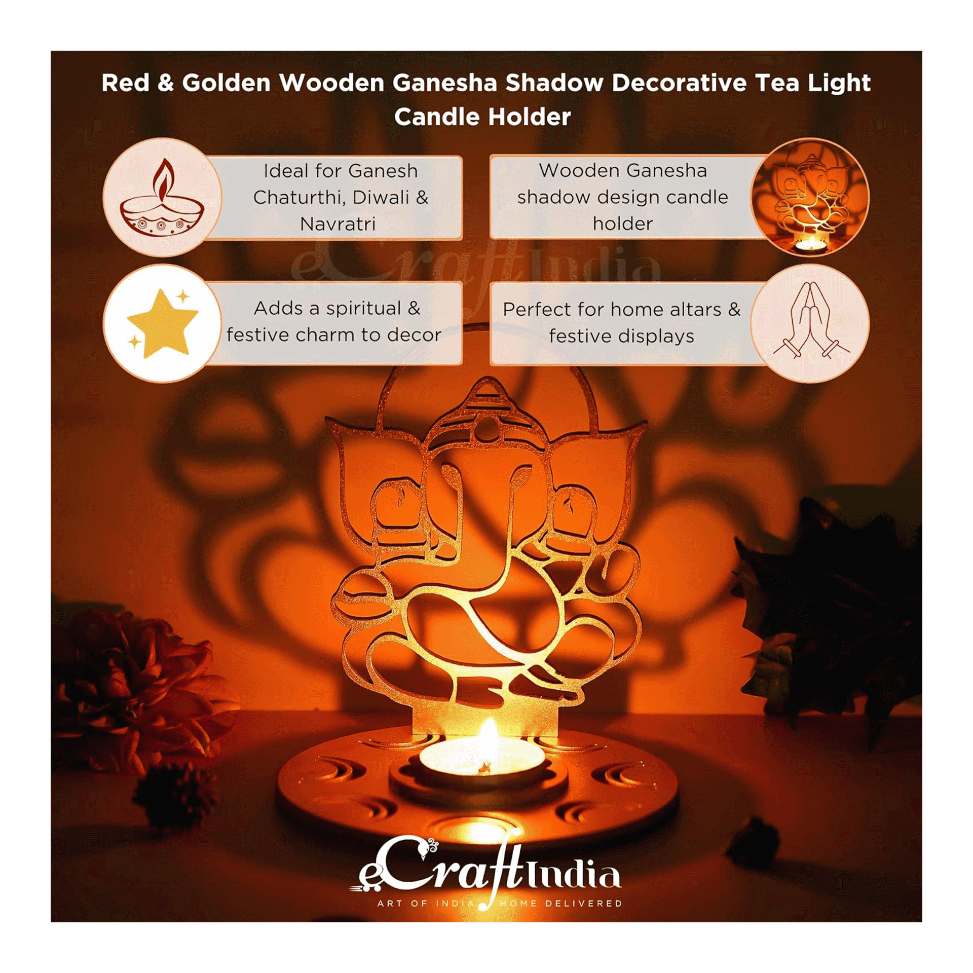 Buy eCraftIndia Lord Ganesha Deepak Brass Oil Wick Diya Stand Online at Low Prices in India