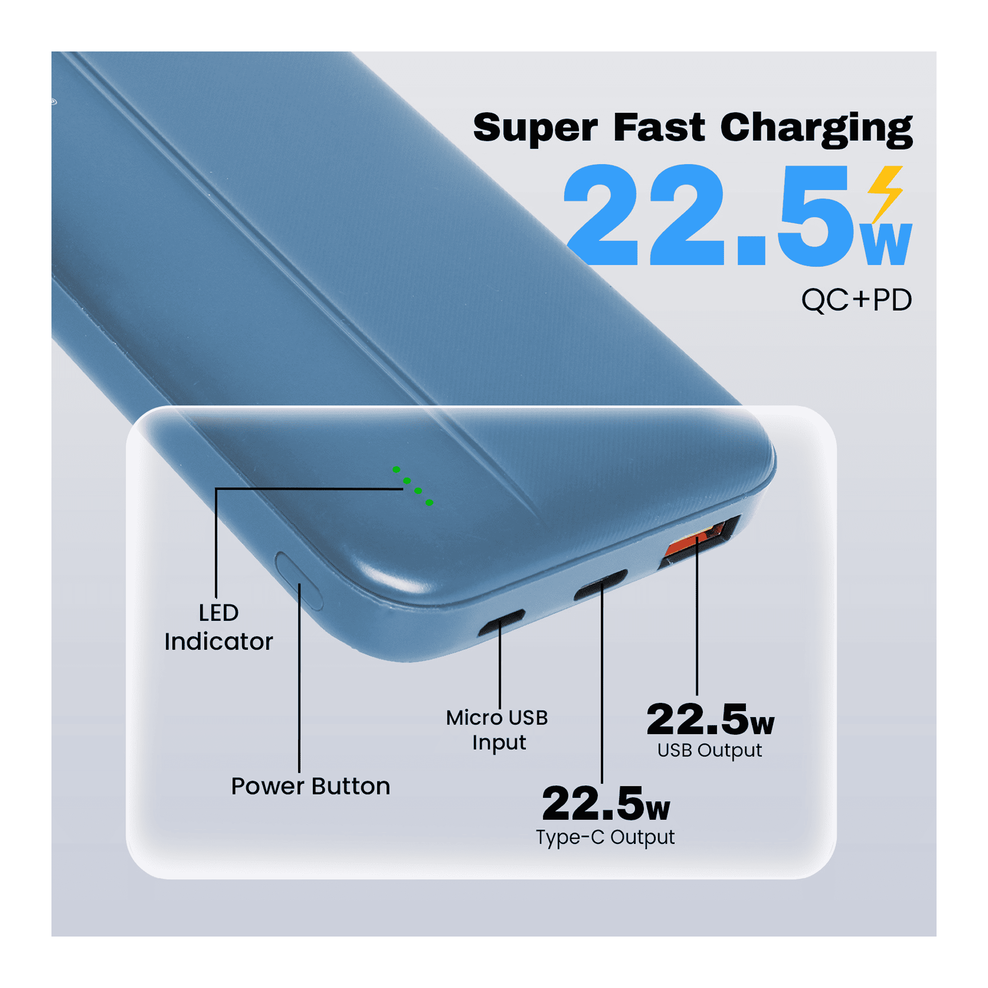 EVM EnBolt 10000mAh PowerBank 22.5W Quick Charge (Blue) - Image 3