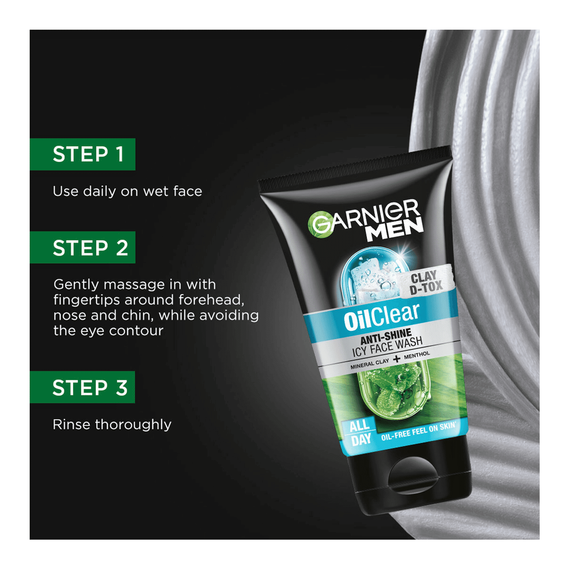 Garnier Men Oil Clear Deep Cleansing Face Wash 100g - Image 6