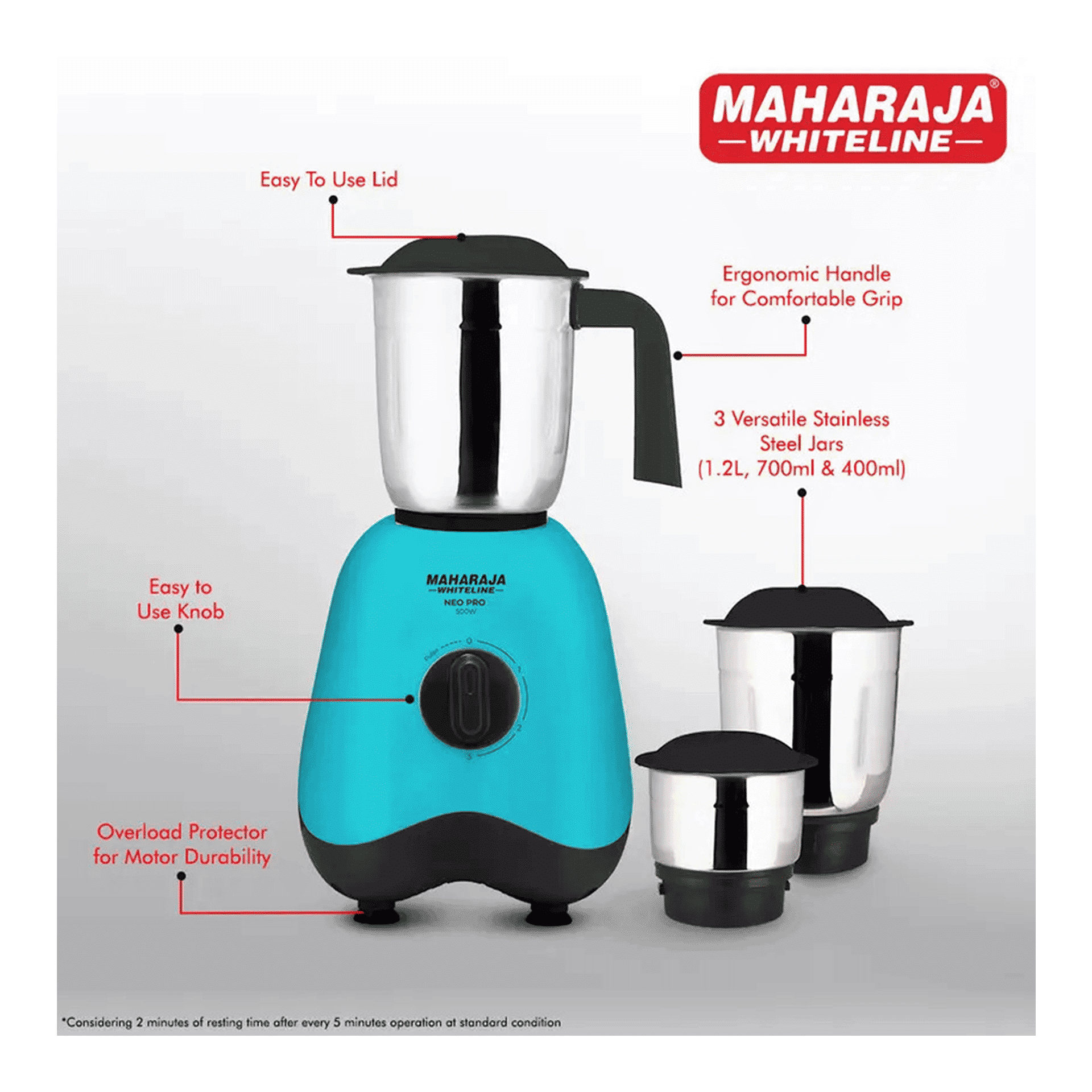M'shop Buy Maharaja Whiteline Neo Pro MX-261 Mixer Grinder, 3 Jars, 500W