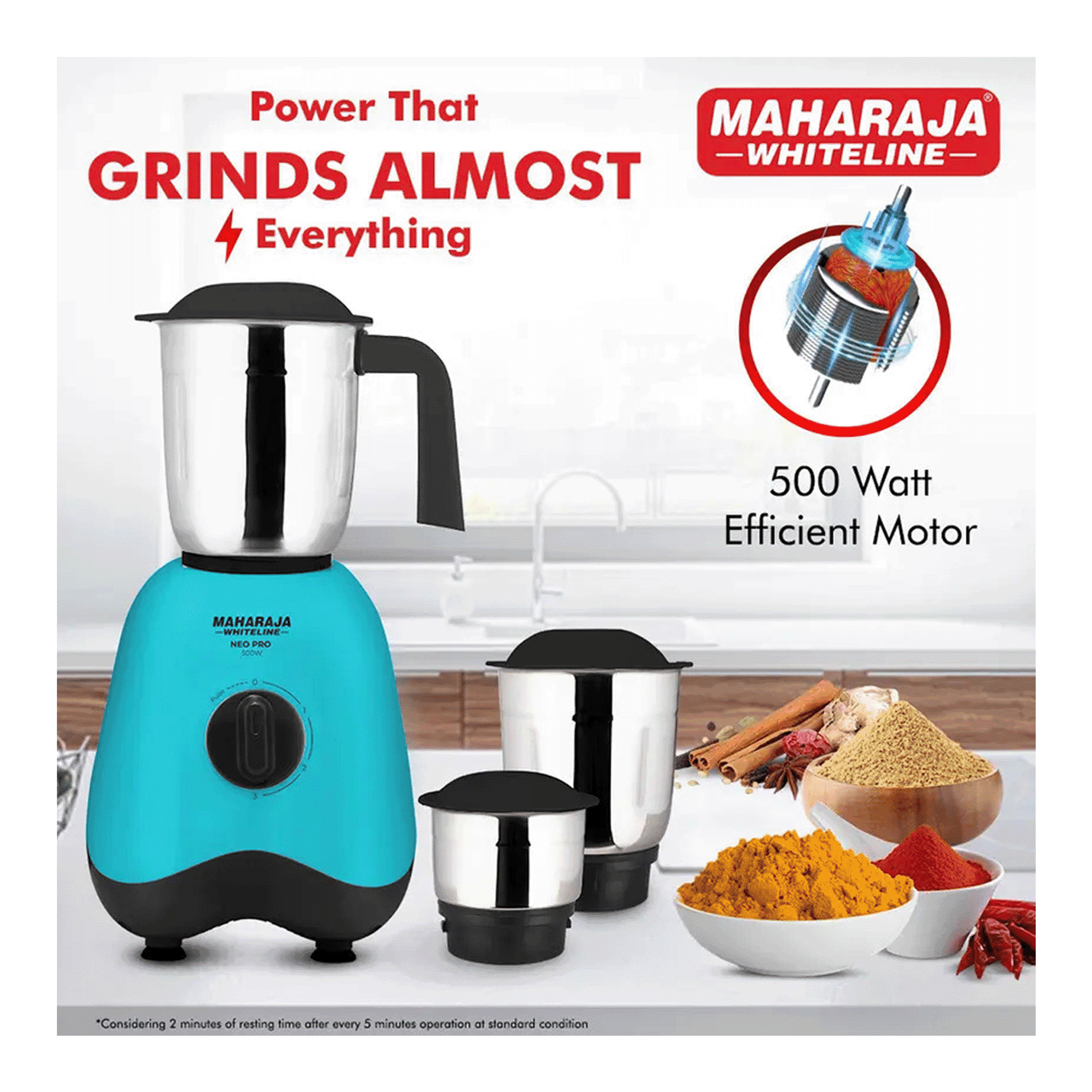 Buy Maharaja Whiteline Neo Pro MX-261 Mixer Grinder, 3 Jars, 500W