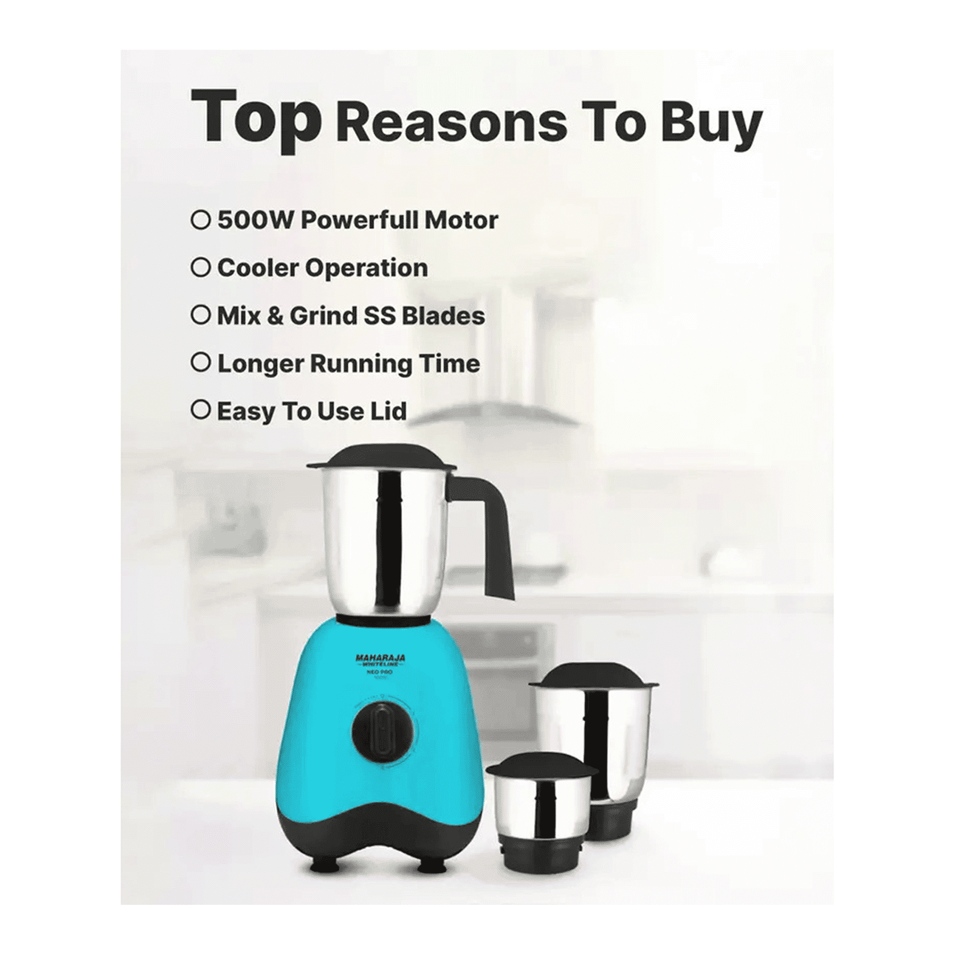 Buy Maharaja Whiteline Neo Pro MX-261 Mixer Grinder, 3 Jars, 500W