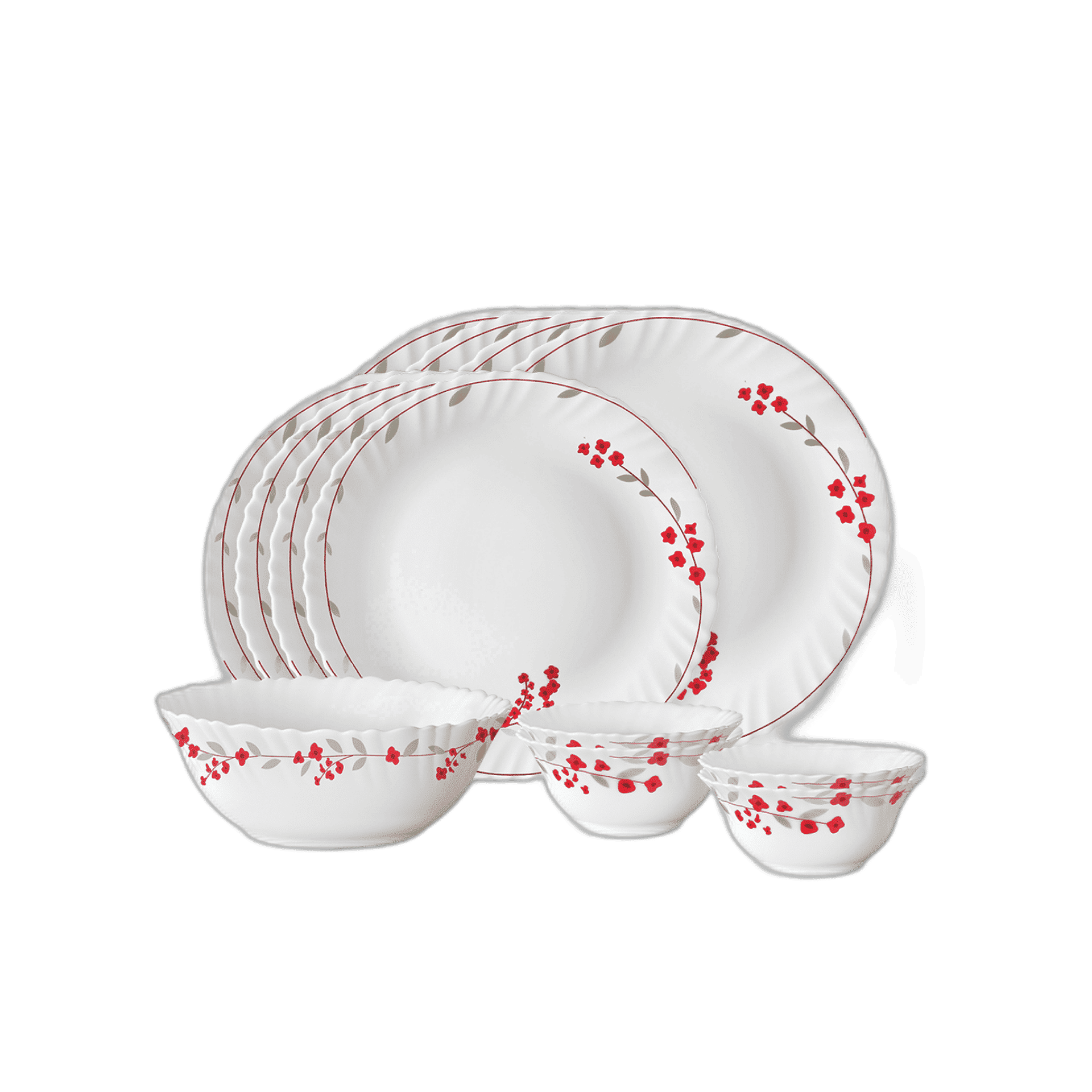 Larah by Borosil Fluted Verona Opalware Dinner Set Family of Microwave  Dishwasher Safe Crockery Set for Dining Gifting (White, 13 Pieces)