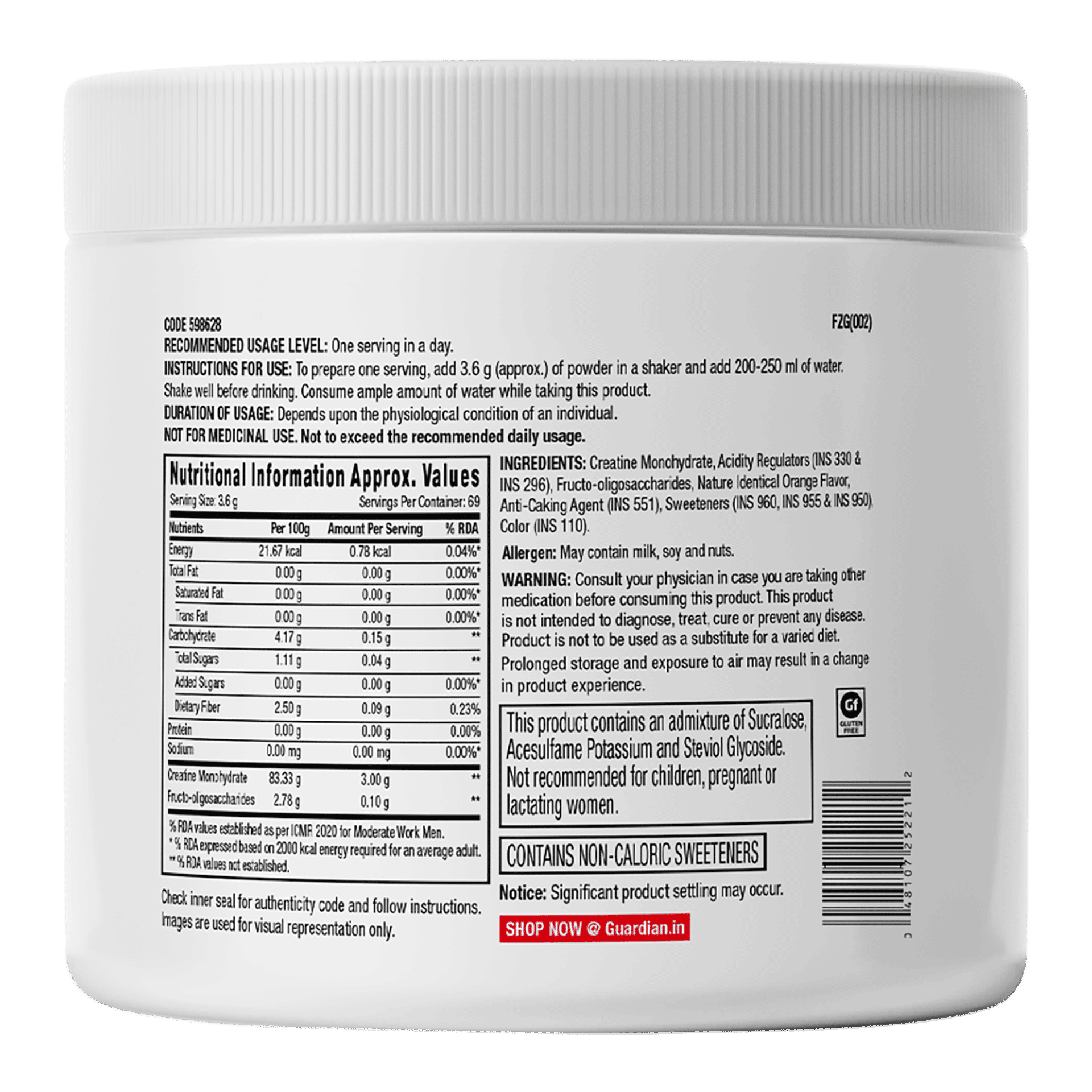 GNC Creatine Monohydrate 250g Orange - Image 2