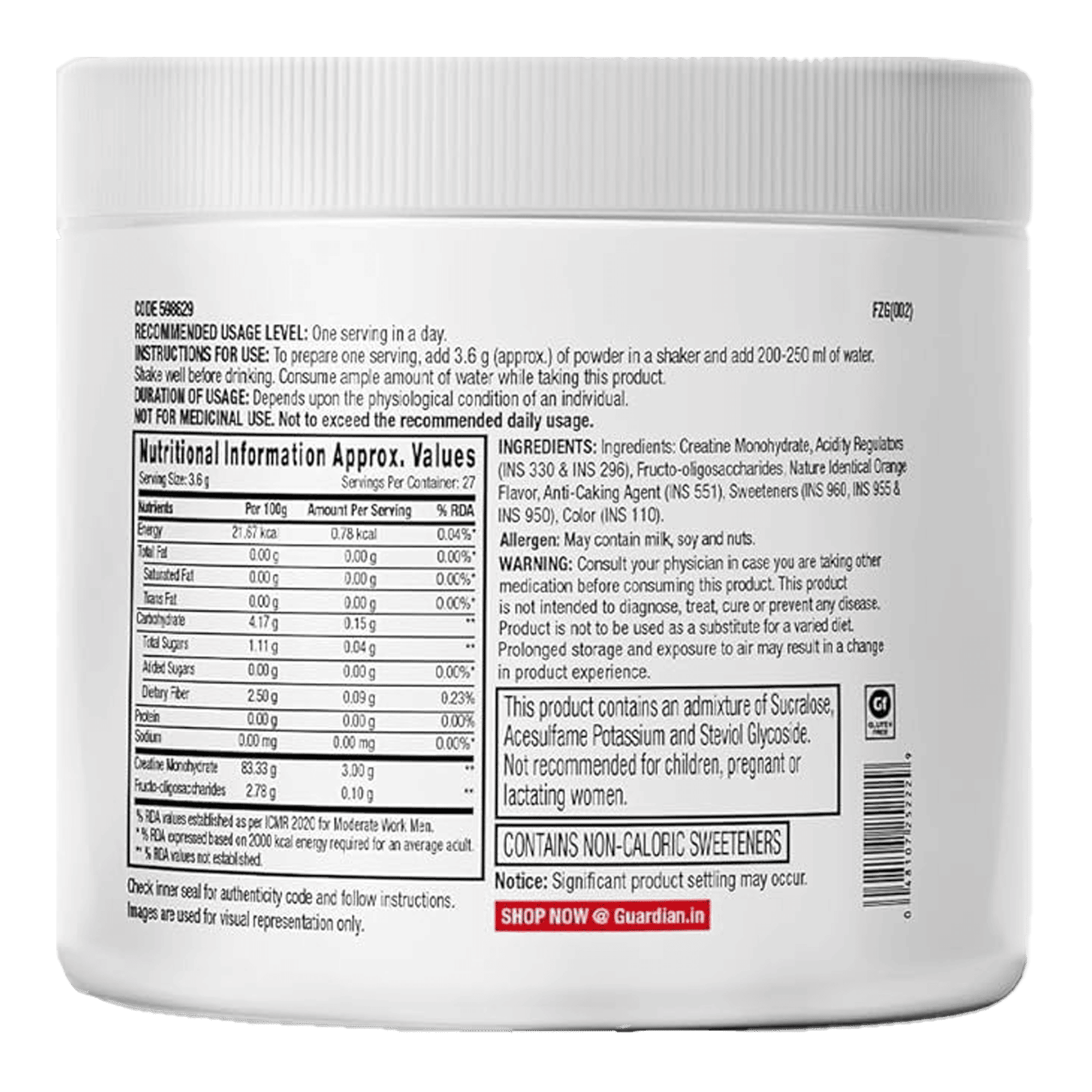 GNC Pro Performance Creatine Monohydrate 100g Orange - Image 2