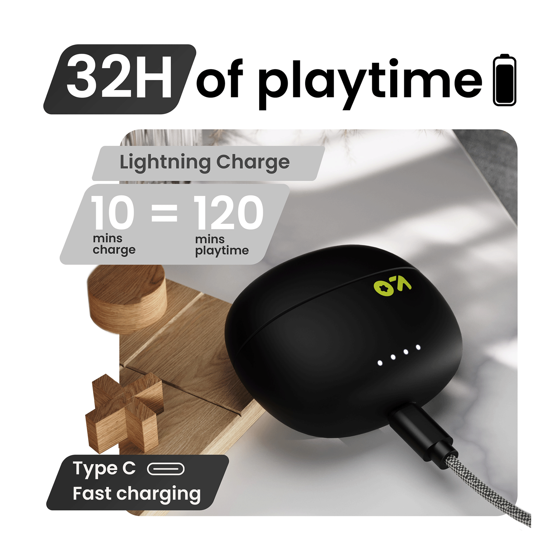 GOBOULT W20 In-Ear TWS Earbuds, 35 Hours Playtime, Black - Image 3