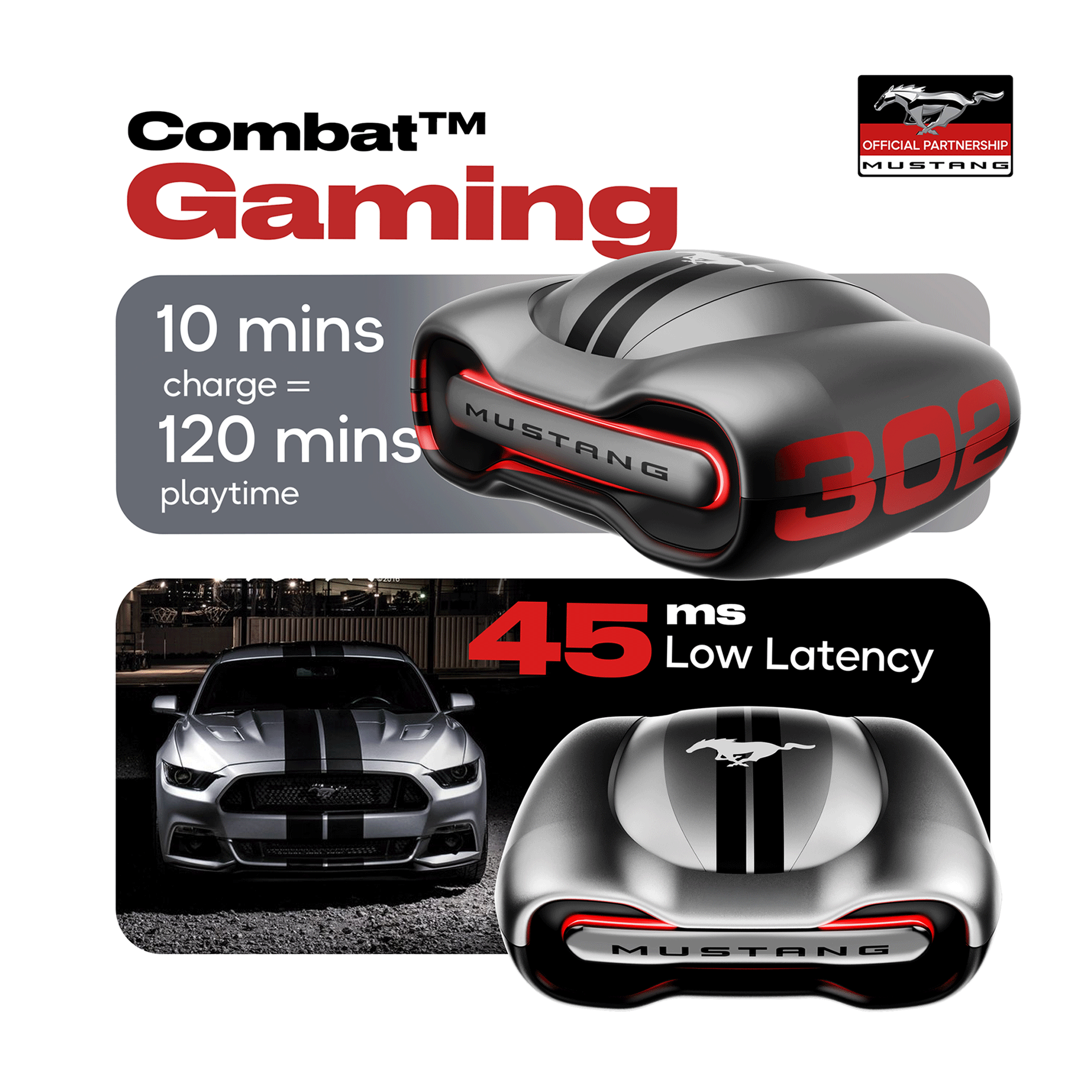 GOBOULT Mustang Torq Tws Earbuds 60H Playtime, IPX5, Silver - Image 7
