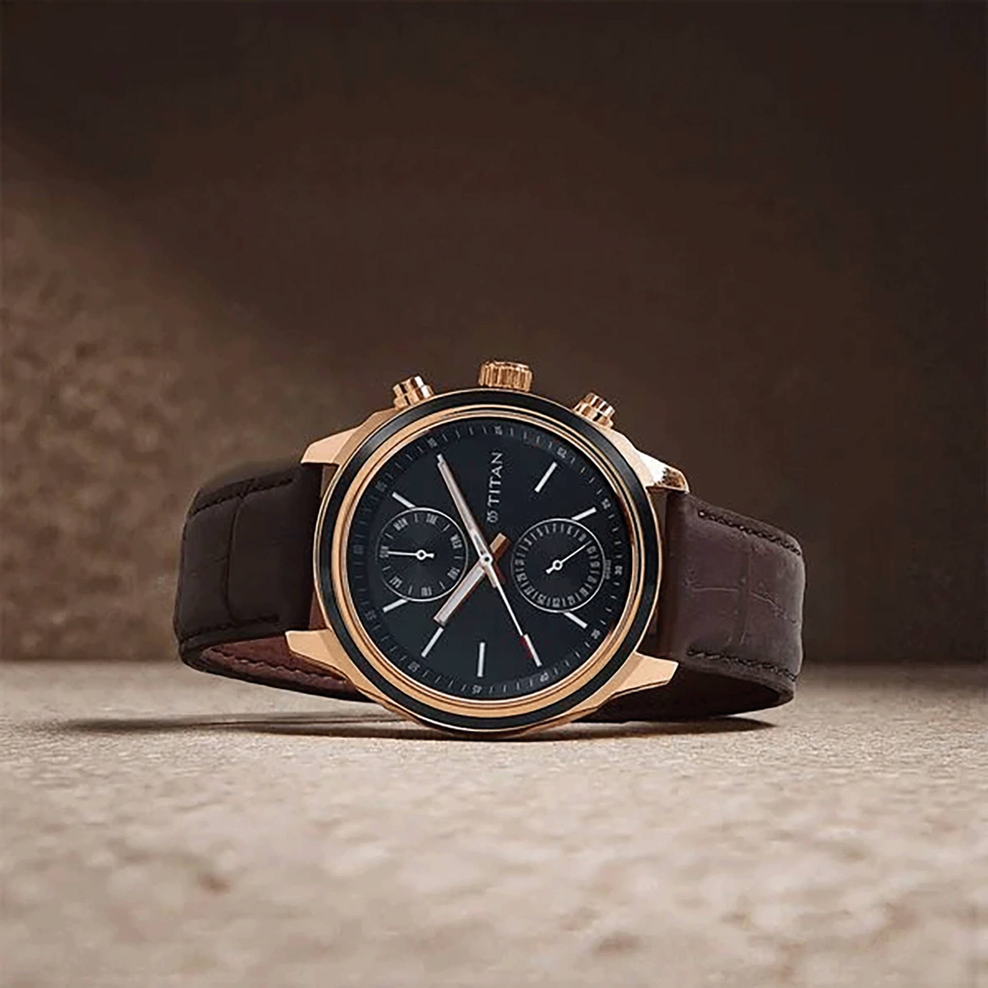 Buy Titan Quartz Men's Multifunction Blue Dial Leather Strap Watch