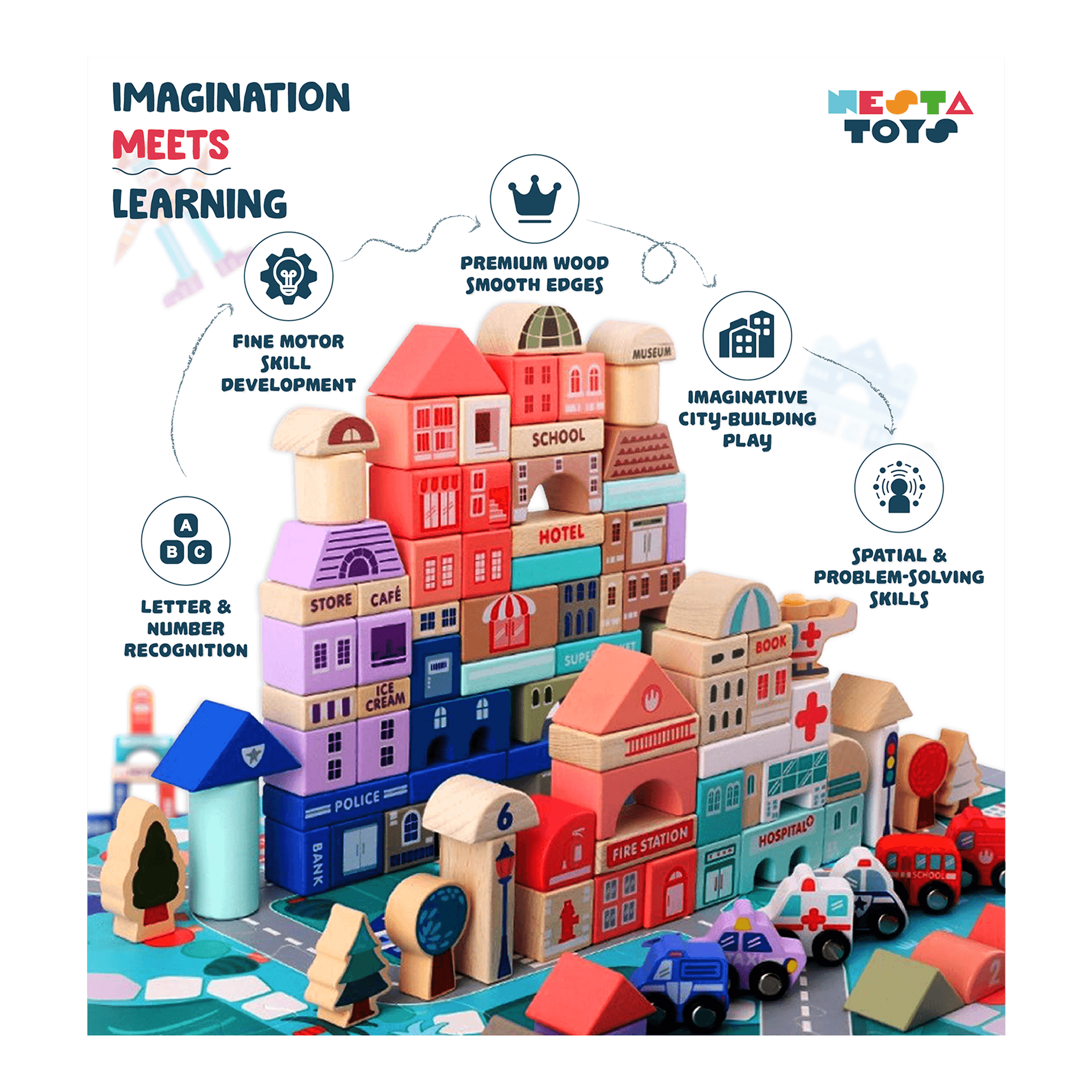 Buy NESTA TOYS Wooden City Building Blocks Set (115 Pieces