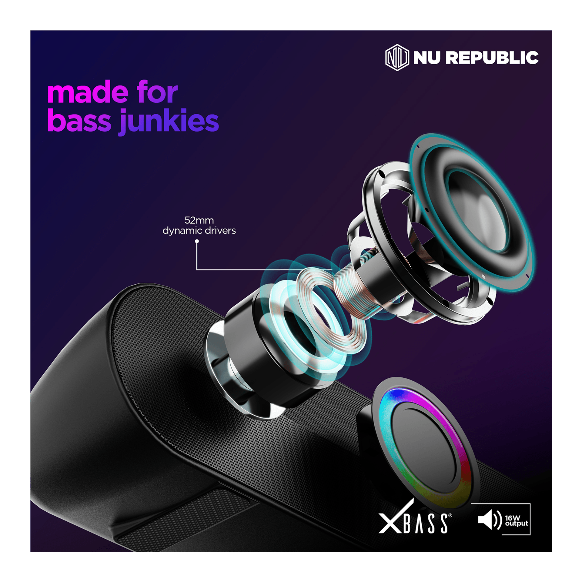 Nu Republic Party Box 165 Party Speaker (16W, 10H Playtime, Bluetooth 5.3, Black) - Image 7