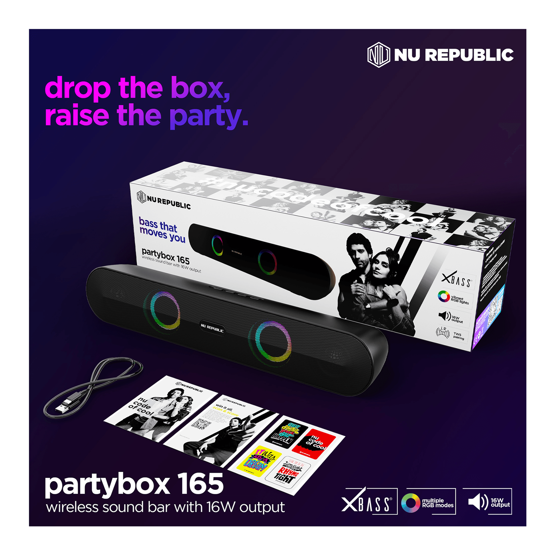 Nu Republic Party Box 165 Party Speaker (16W, 10H Playtime, Bluetooth 5.3, Black) - Image 4