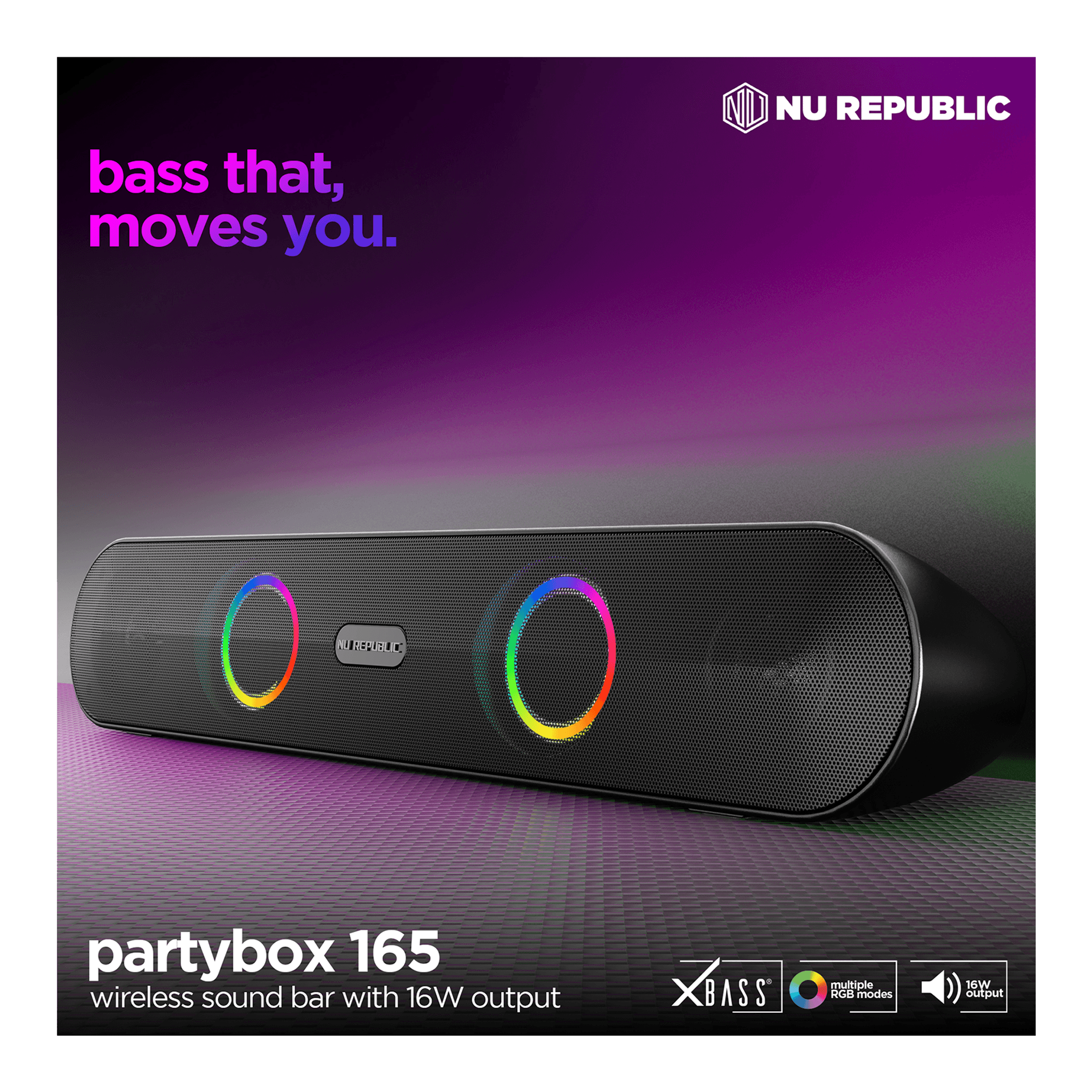 Nu Republic Party Box 165 Party Speaker (16W, 10H Playtime, Bluetooth 5.3, Black) - Image 2