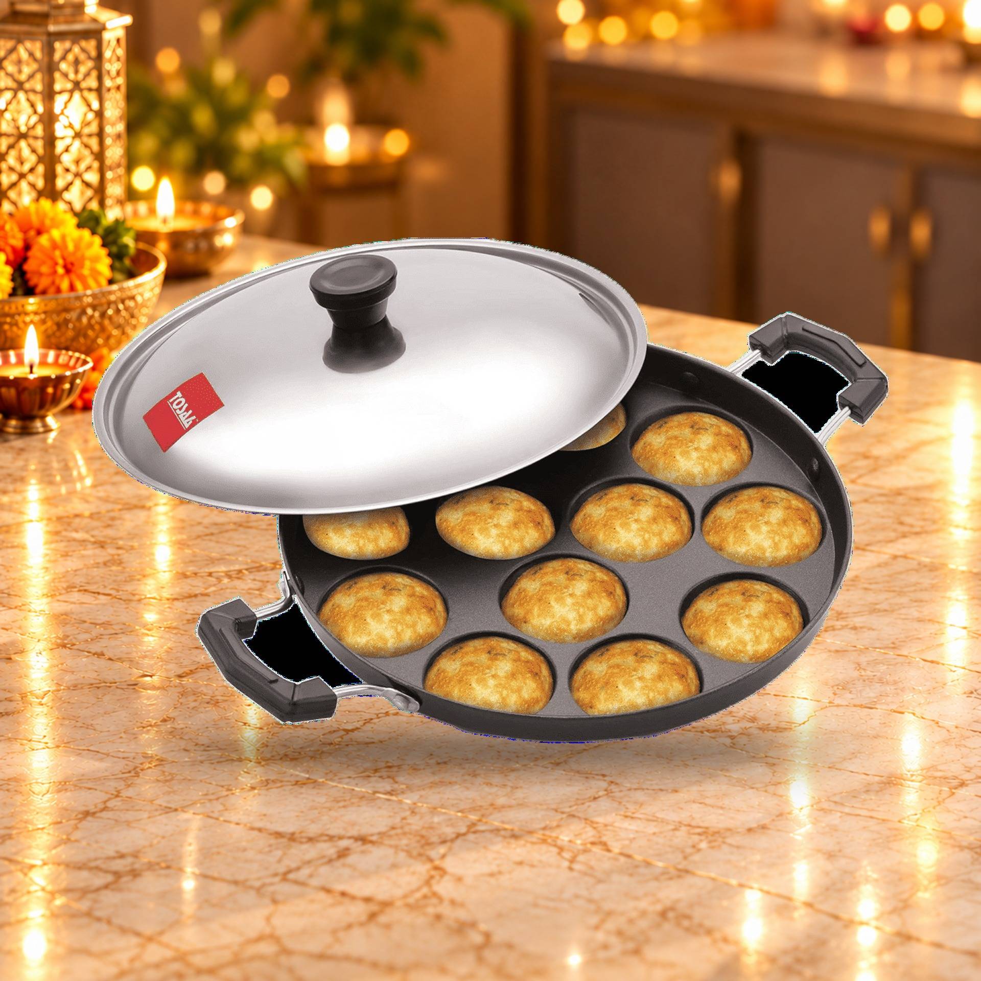 Tosaa Aluminium Appam Patra Paniyarakkal (12 Cavity, 23cm, Black) - Image 1