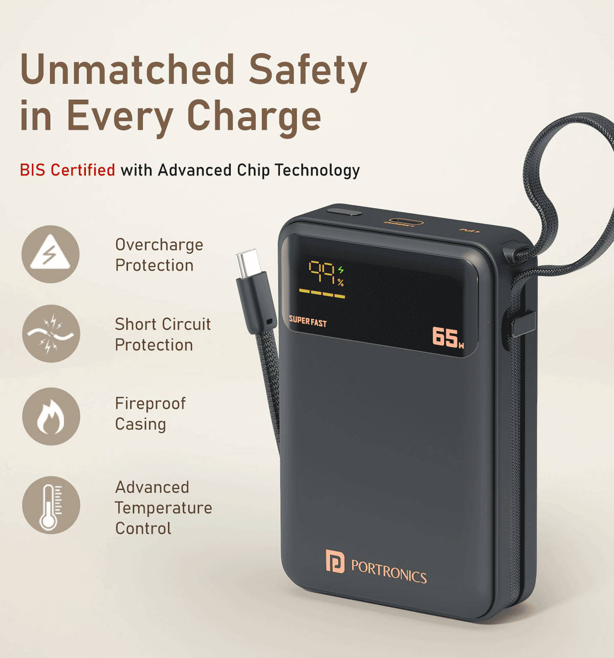 Portronics Ignis 65 20000mAh Power Bank, 65W, Black - Image 6