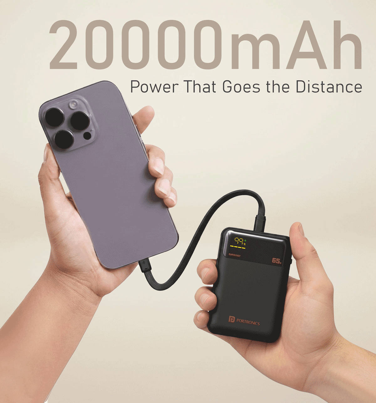 Portronics Ignis 65 20000mAh Power Bank, 65W, Black - Image 2