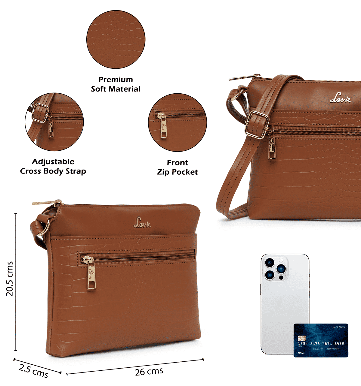 Buy Lavie Crocodile Texture Slimcroc Topzip Sling Handbag