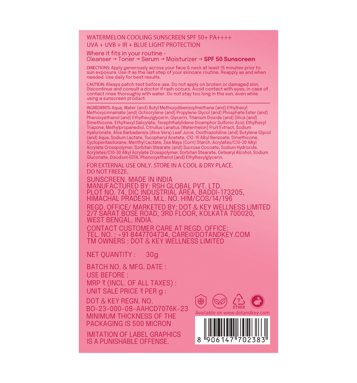 Dot & Key Watermelon Hyaluronic Sunscreen SPF 50 30g - Image 3