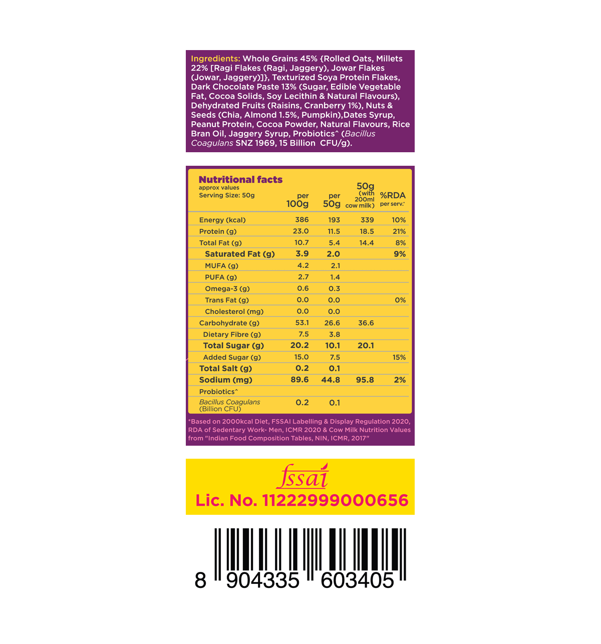 Yoga Bar 23g High Protein Muesli Choco Almond & Cranberry, Added Probiotics, Fibre Rich - Image 4