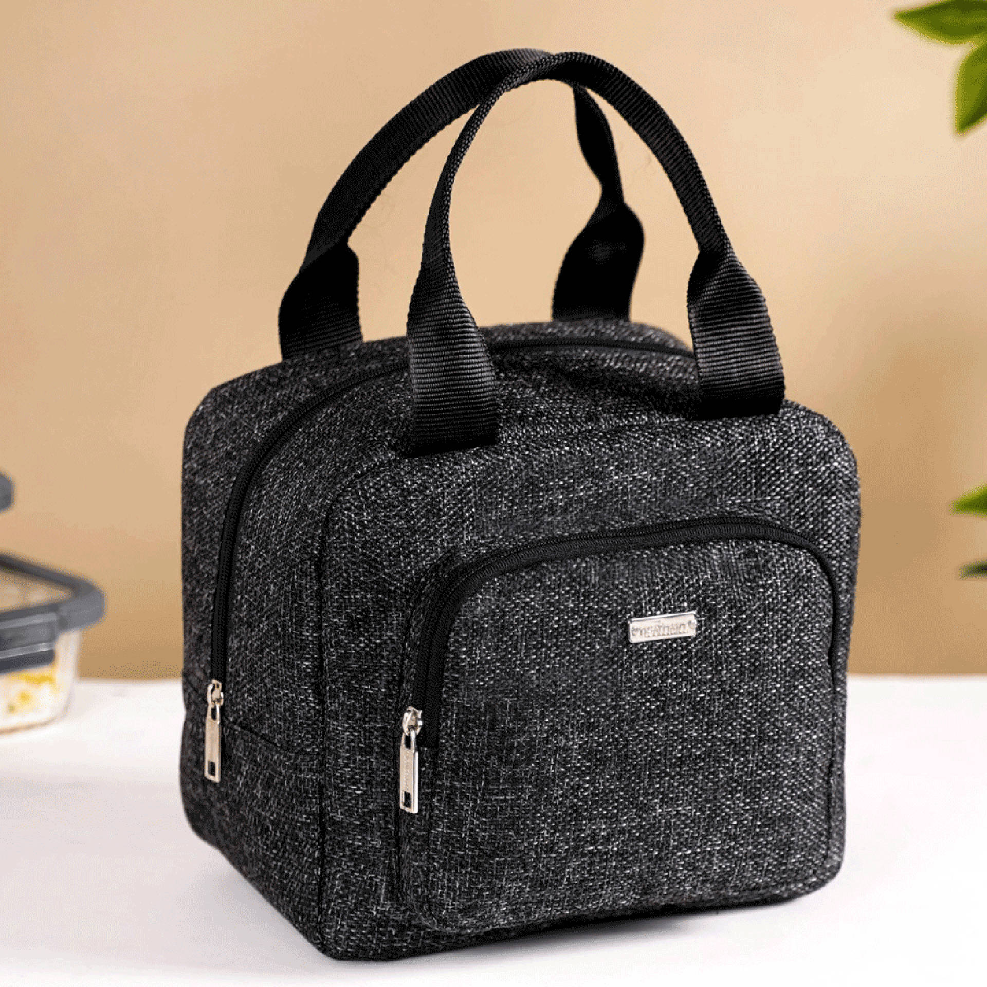 Buy Nestasia Jute Thermal Insulated Lunch Bag (7L, Black) Online