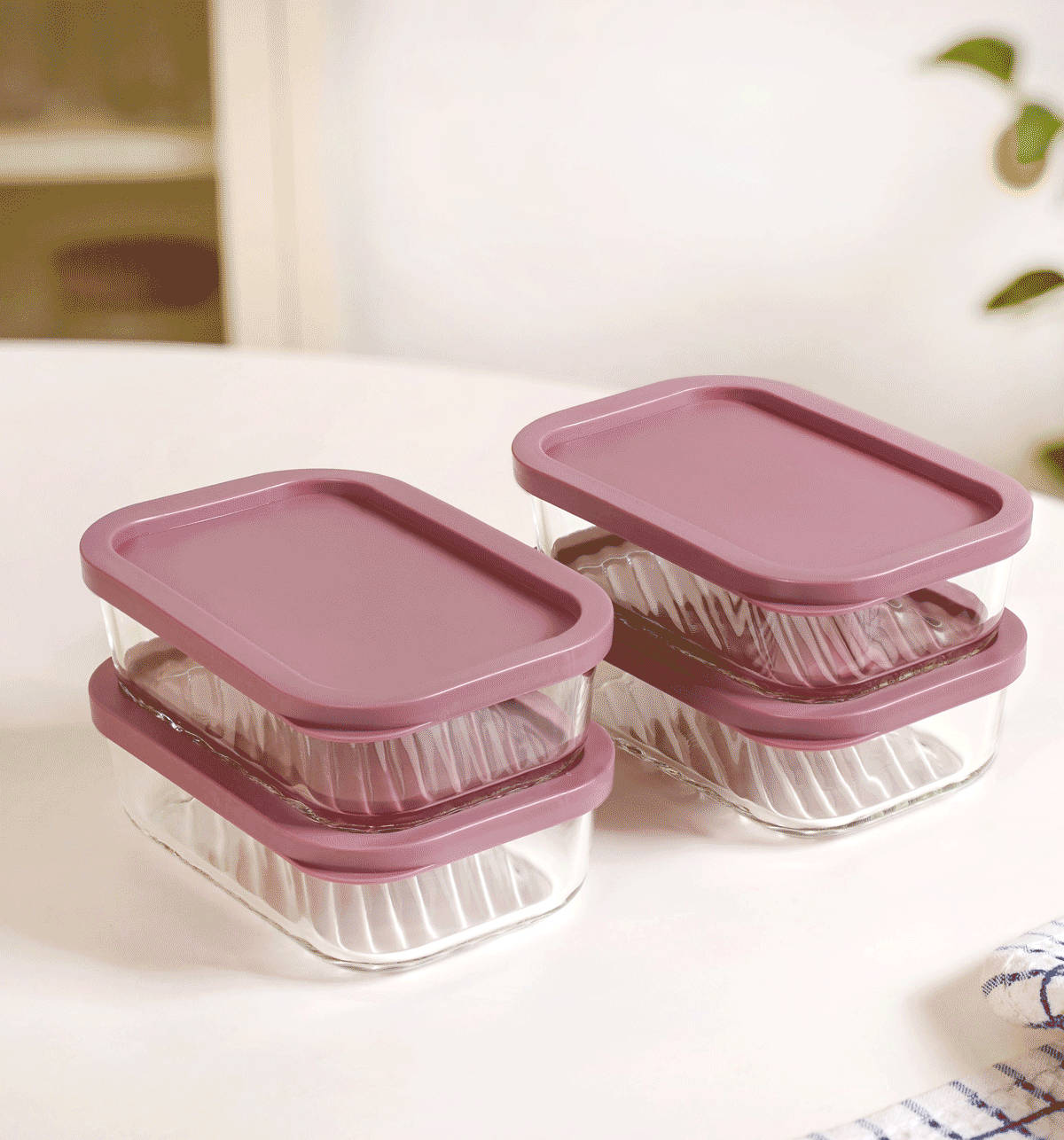 Buy Nestasia Groovo Food Storage Container (Set of 4, 520ml, Pink