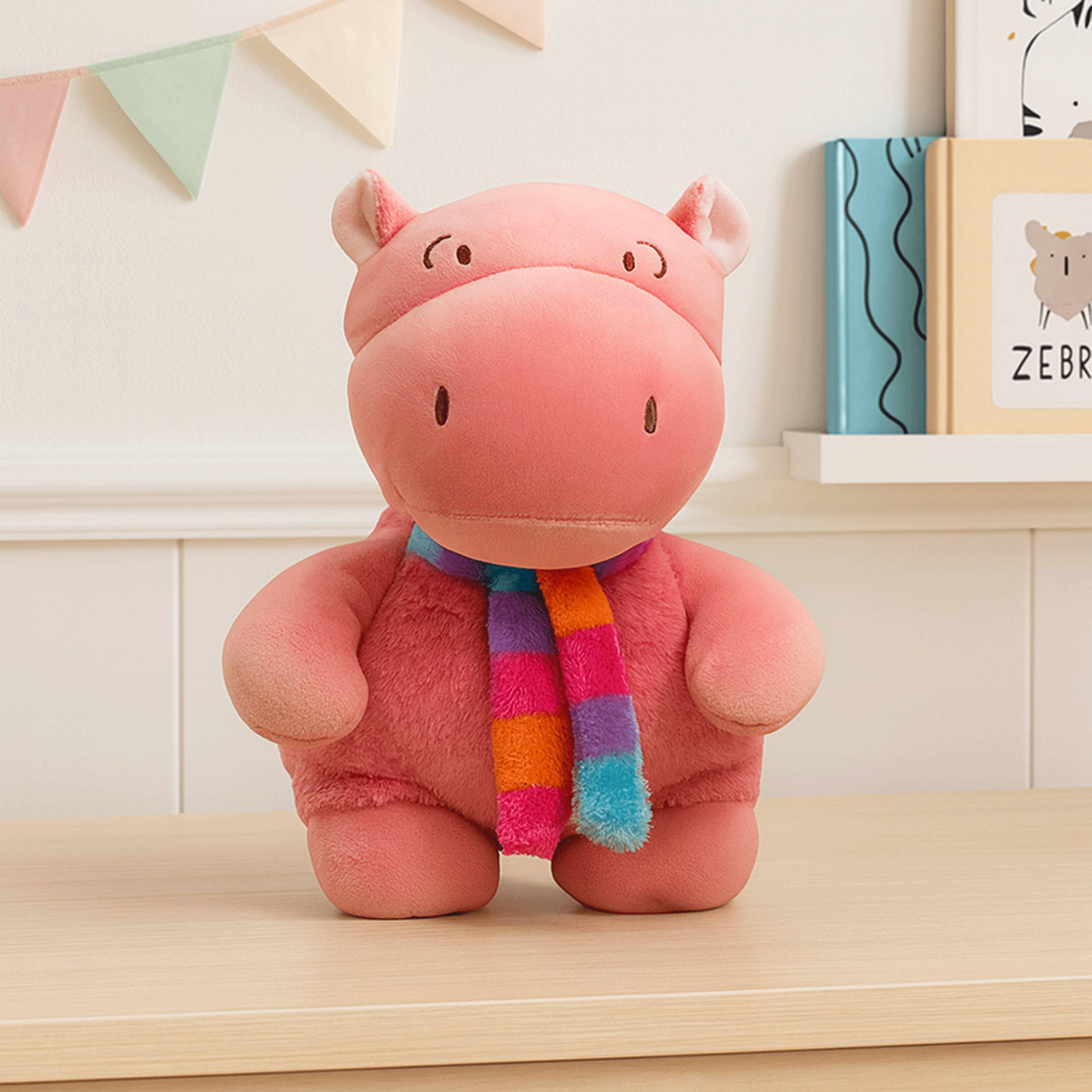 Buy Mirada Super Soft Hippo with Scarf, Non Toxic - Pink Online (1