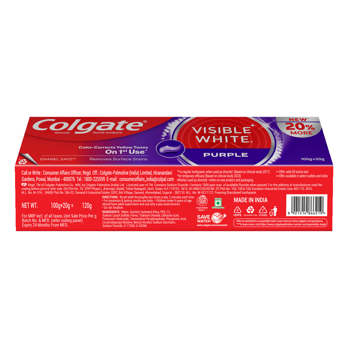 Colgate Visible White Purple Toothpaste 120g - Image 2