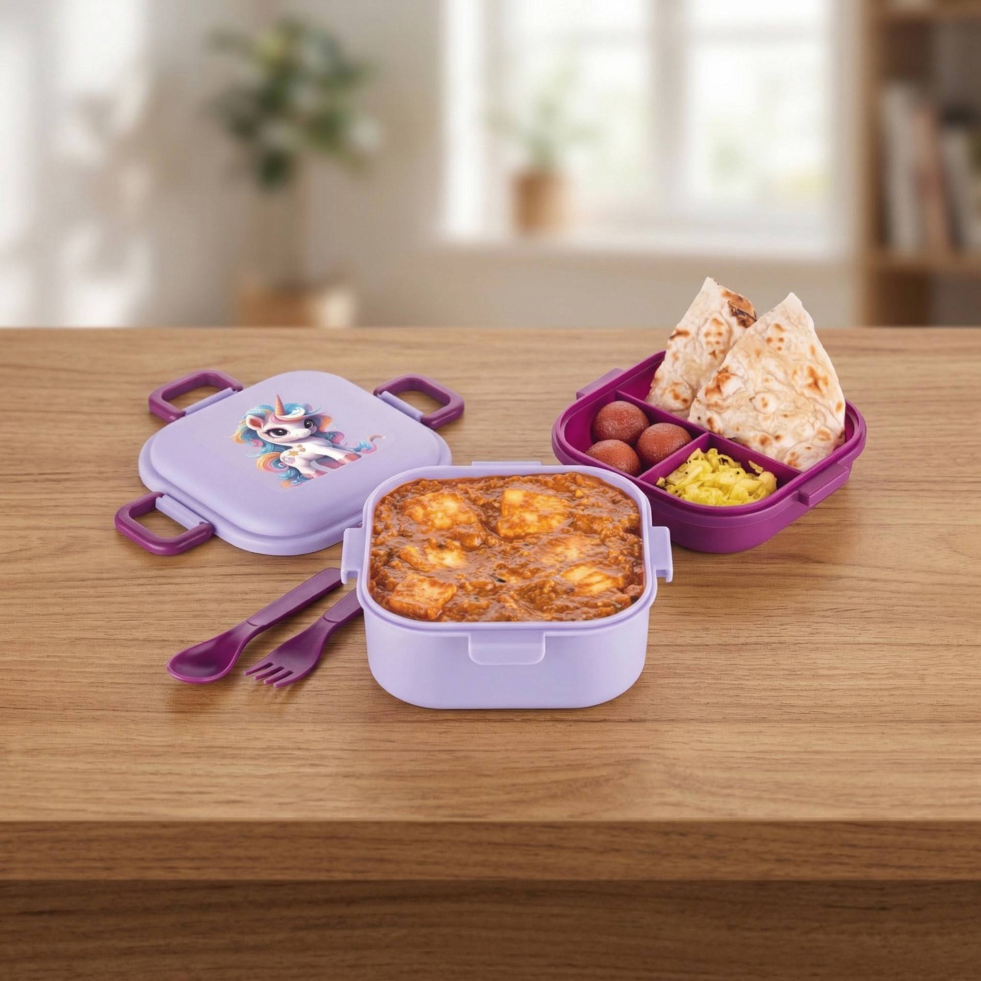 Buy ATTRO Quick Bite Kids Lunch Box with 3 Compartments, Spoon
