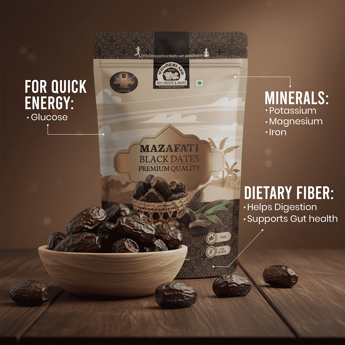 Wonderland Foods Mazafati Black Dates Premium Quality 400 Gm Pet