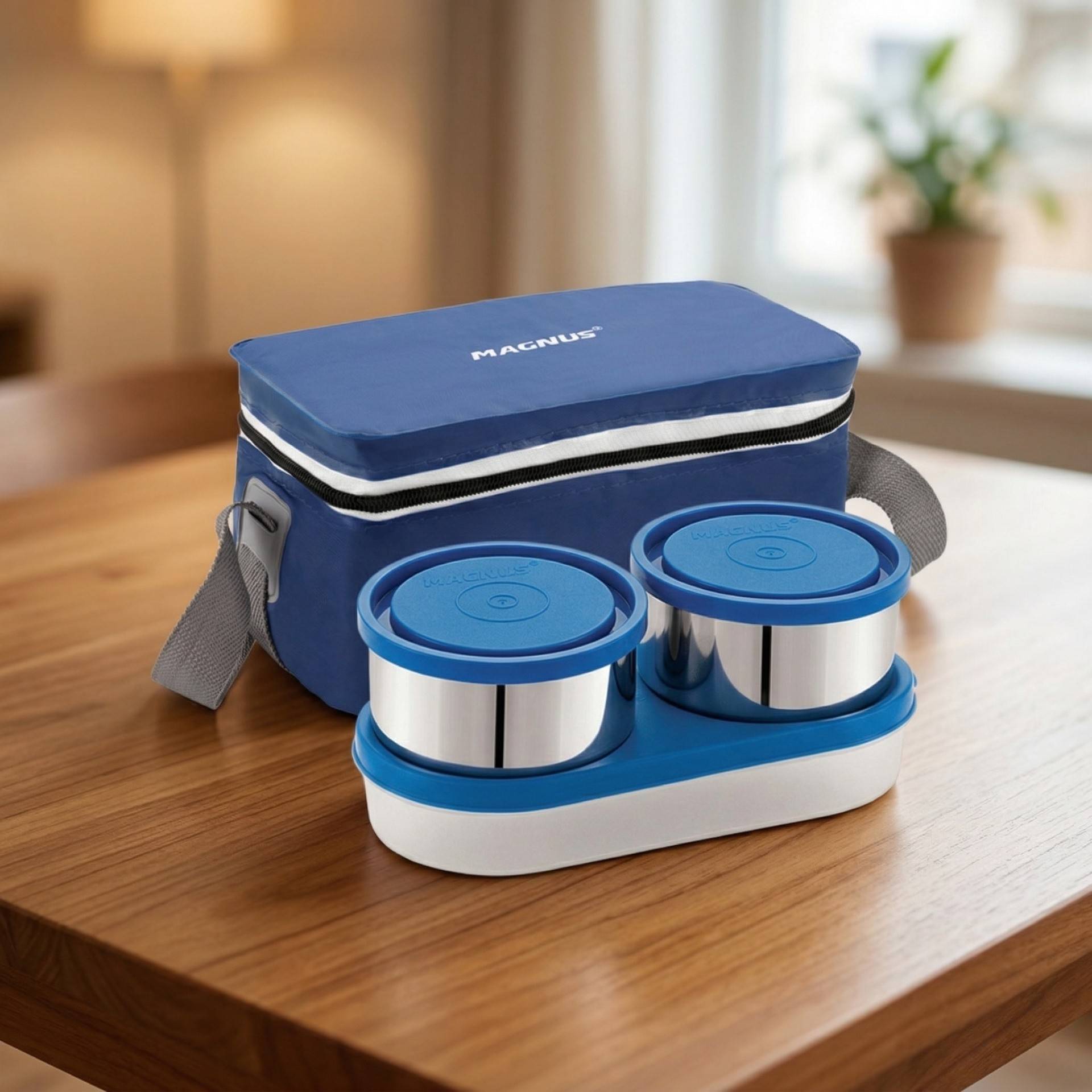 Buy Magnus Stainless Steel Fancy 3 Lunch Box Set (1060ml, Blue