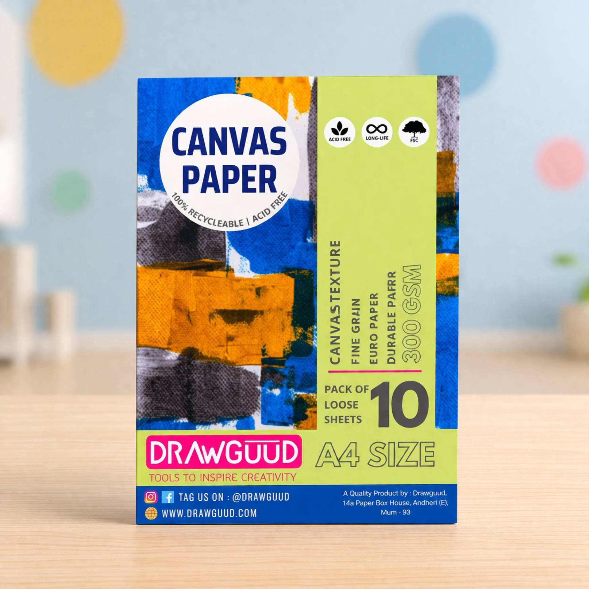 Buy DRAWGUUD Canvas Paper | A4 Size | 300 Gsm | 8.3 x 11.7 Inch