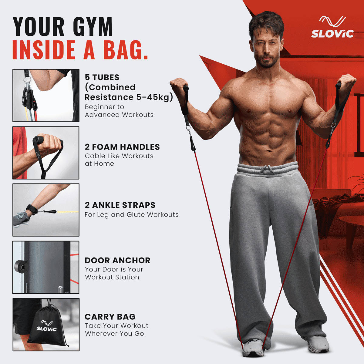 Slovic Heavy-Duty Tube Resistance Bands (Pack of 5) - Image 2