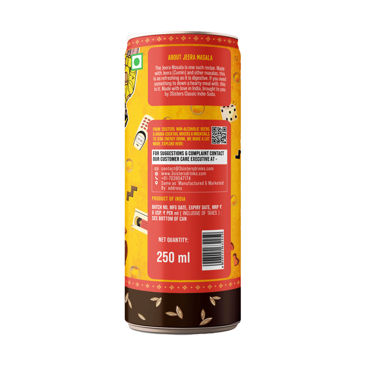 Buy 3 Sisters Indie Soda - Jeera Masala Flavor Online (250 ml) At