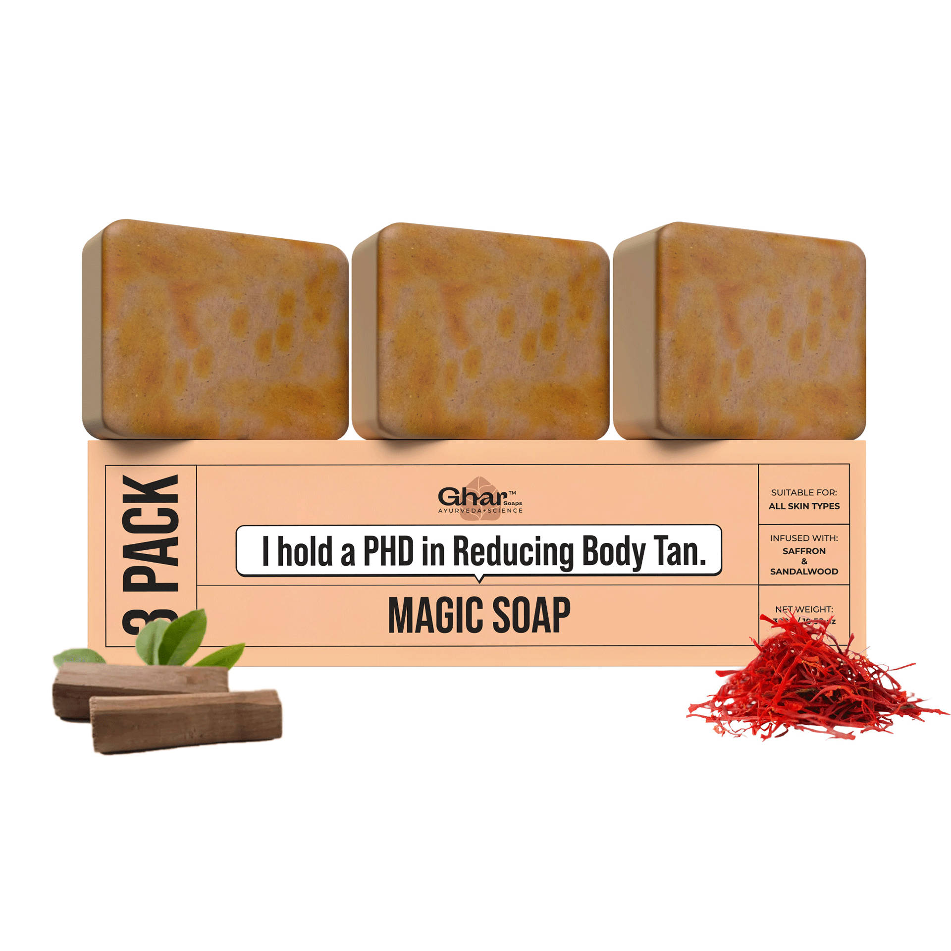 Ghar Magic Soap Sandal Wood And Saffron 3 Pack 300 g - Image 1