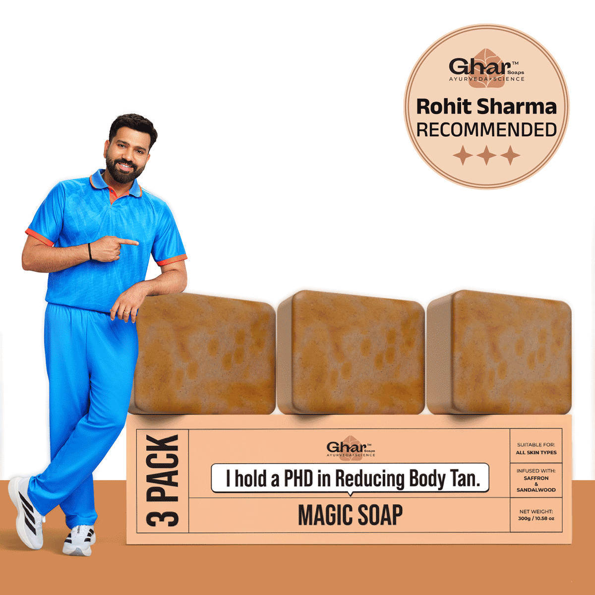 Ghar Magic Soap Sandal Wood And Saffron 3 Pack 300 g - Image 2