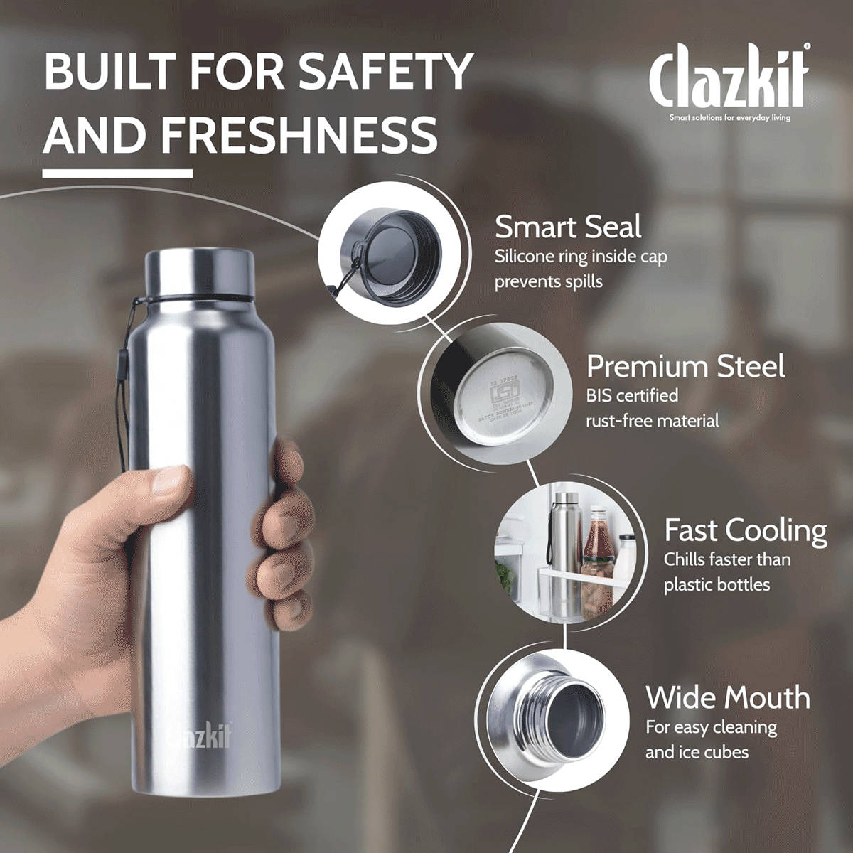 Clazkit Stainless Steel Water Bottle 1L - Image 2