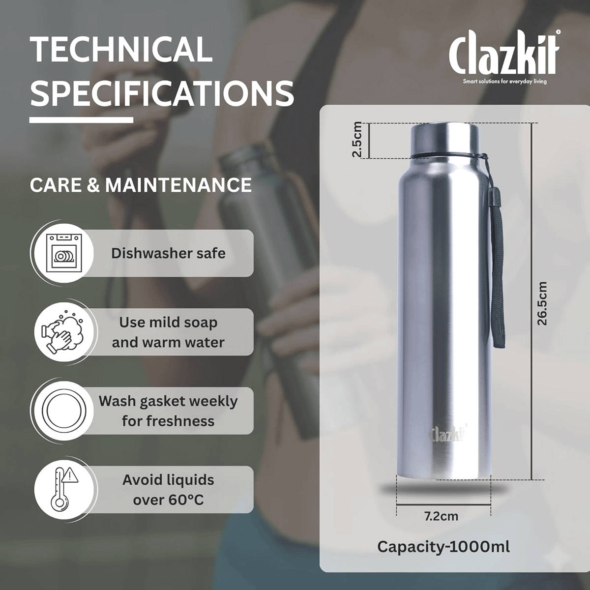 Clazkit Stainless Steel Water Bottle 1L - Image 6