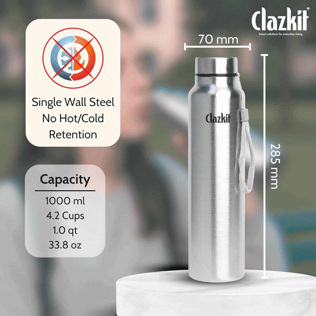 Clazkit Stainless Steel Water Bottle 1L - Image 7