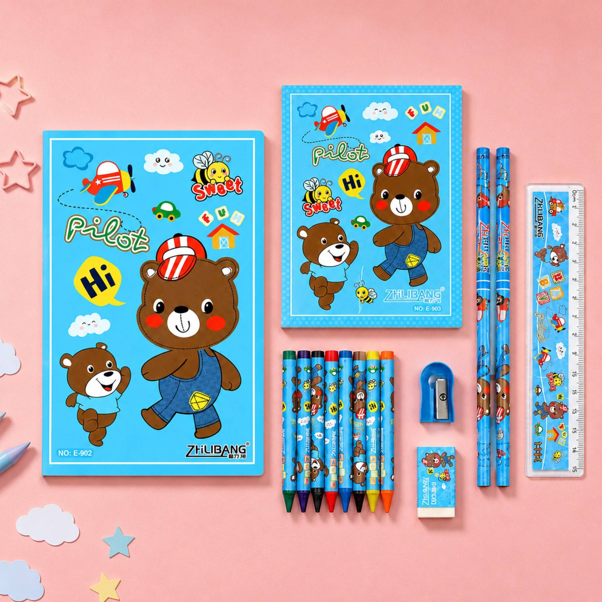 Buy Funnmantra Bear Themed Stationery Kit with Pouch (Blue, Set of