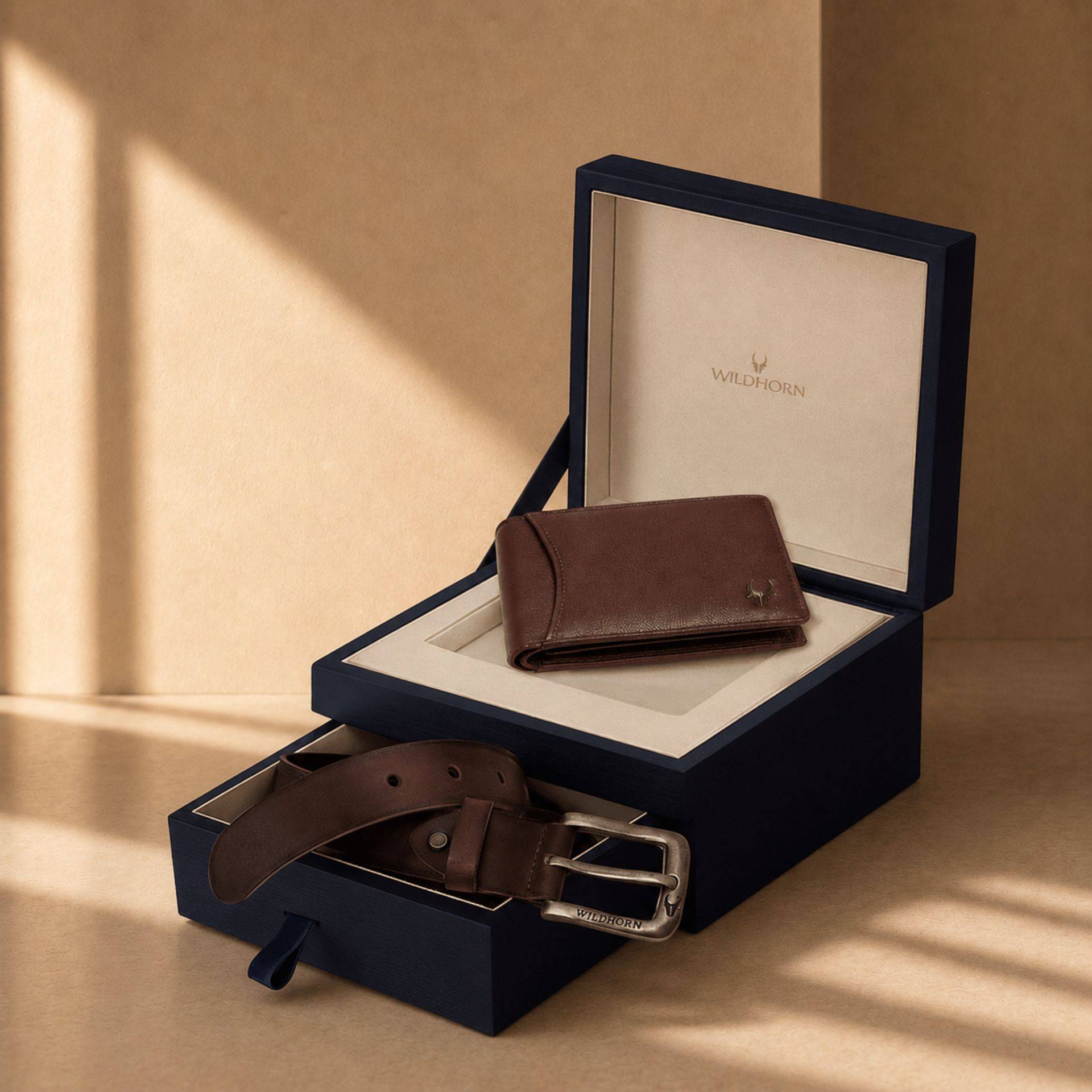 WildHorn Men's Leather Wallet & Belt Combo, Brown - Image 1
