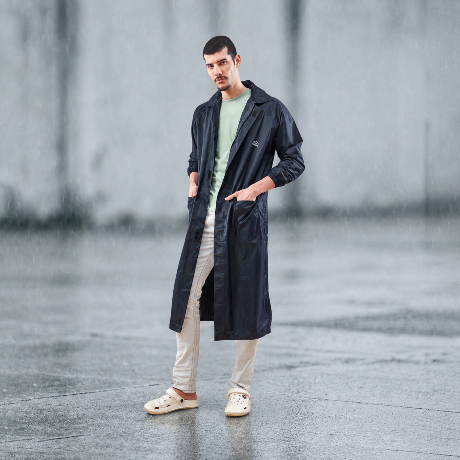 Lux Venus Long Coat Rainwear for Men (L, Navy) - Image 1