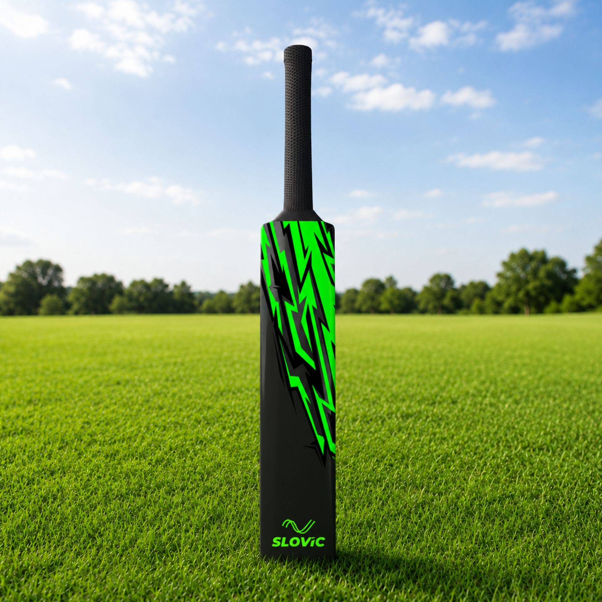 Slovic Full-Size Plastic Cricket Bat (90x10.5 cm, Black/Neon)