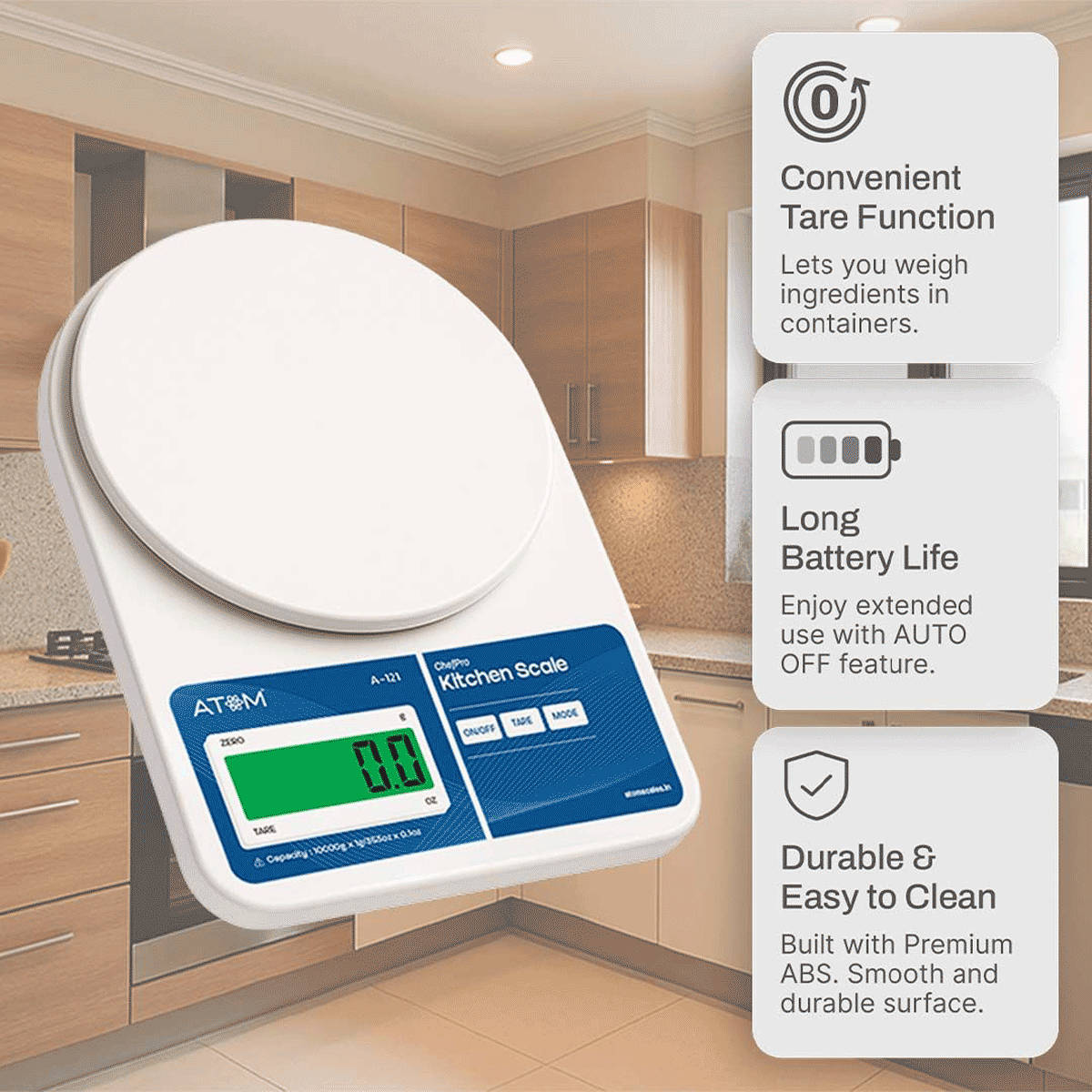 Atom Digital Kitchen Food Weighing Scale 10Kg - Image 3